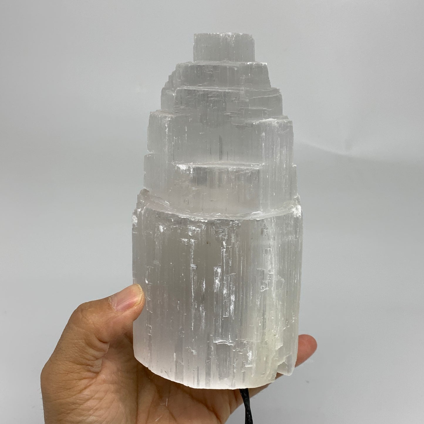 2.1 lbs, 6"x3.1", Raw Rough Selenite (Satin Spar) Lamp Tower, 6ft Chord, B35892
