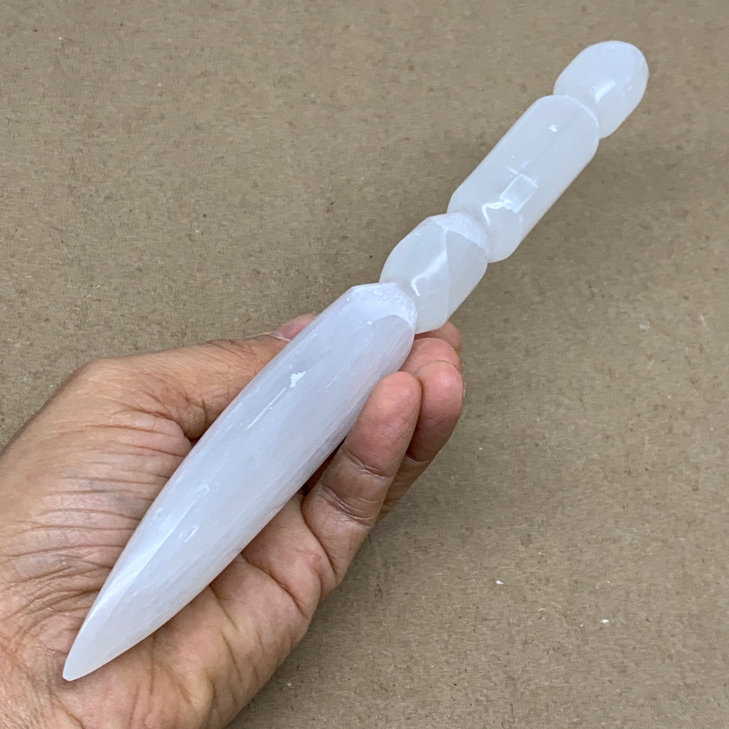 0.46 lbs, 9.25"x1.6"x0.8", Natural Selenite Crystal Dagger (Satin Spar), B36547