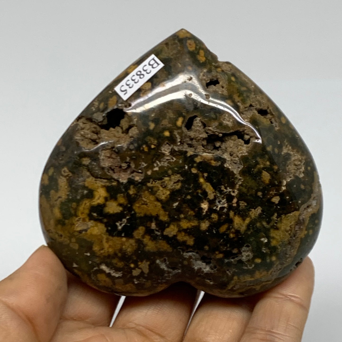 0.42 lbs, 2.9"x3"x1.2" Ocean Jasper Heart Polished Healing Crystal, B38335