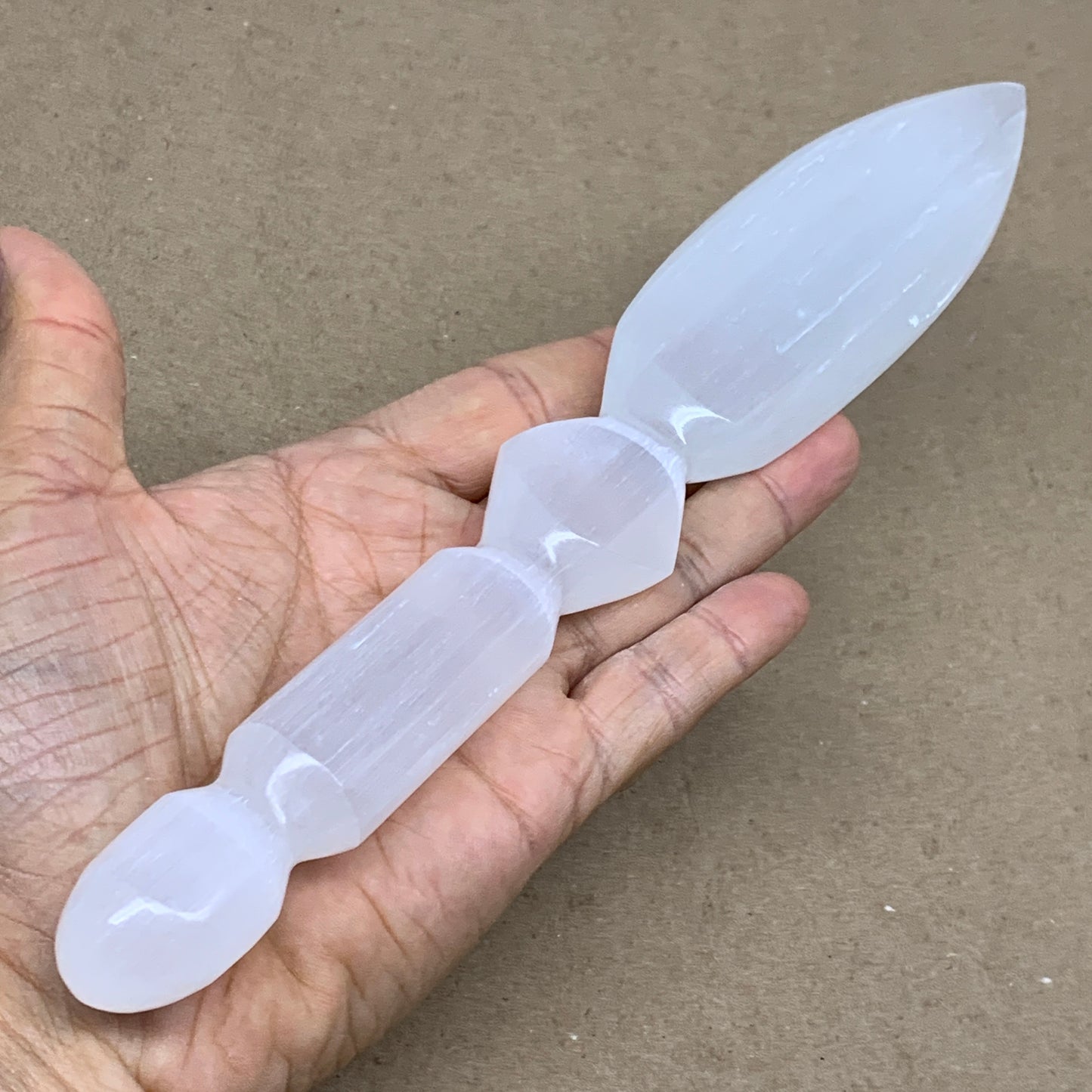 0.46 lbs, 9.25"x1.6"x0.8", Natural Selenite Crystal Dagger (Satin Spar), B36547