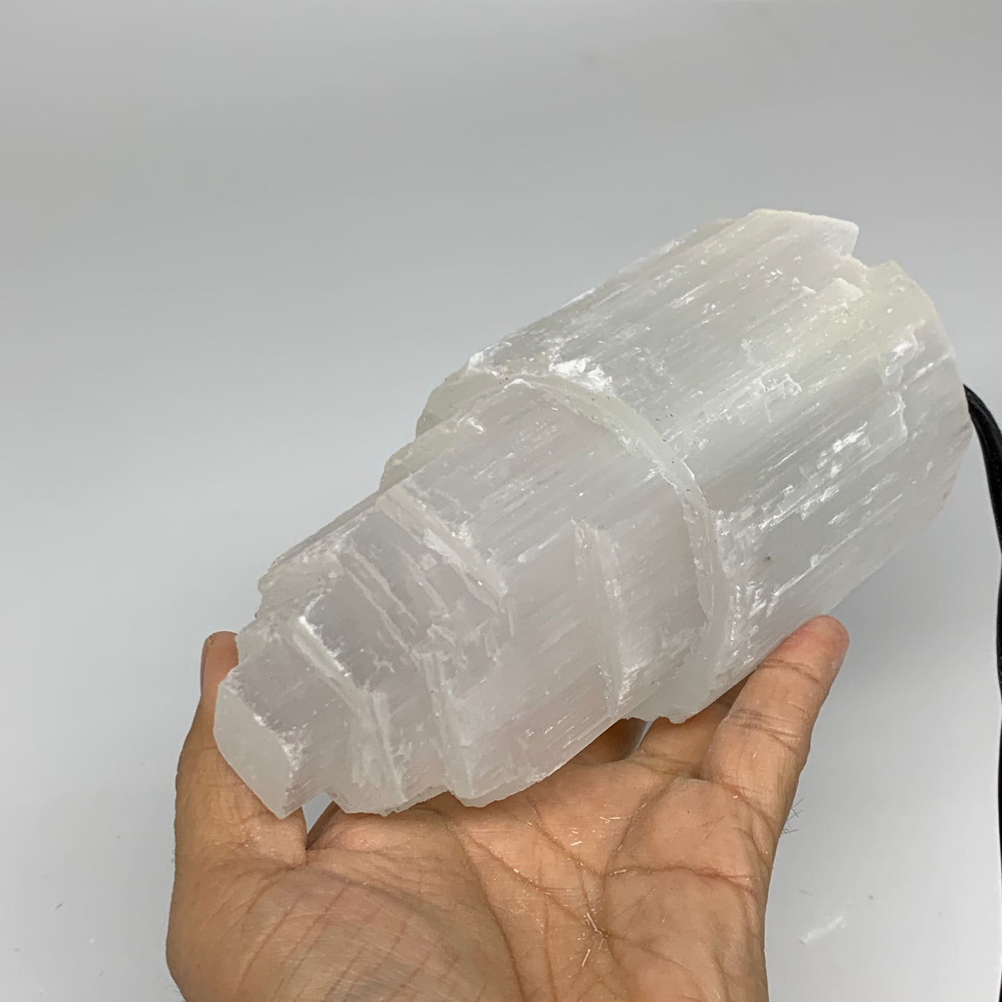 2.1 lbs, 6"x3.1", Raw Rough Selenite (Satin Spar) Lamp Tower, 6ft Chord, B35892