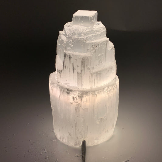 2.2 lbs, 6"x3.2", Raw Rough Selenite (Satin Spar) Lamp Tower, 6ft Chord, B35893