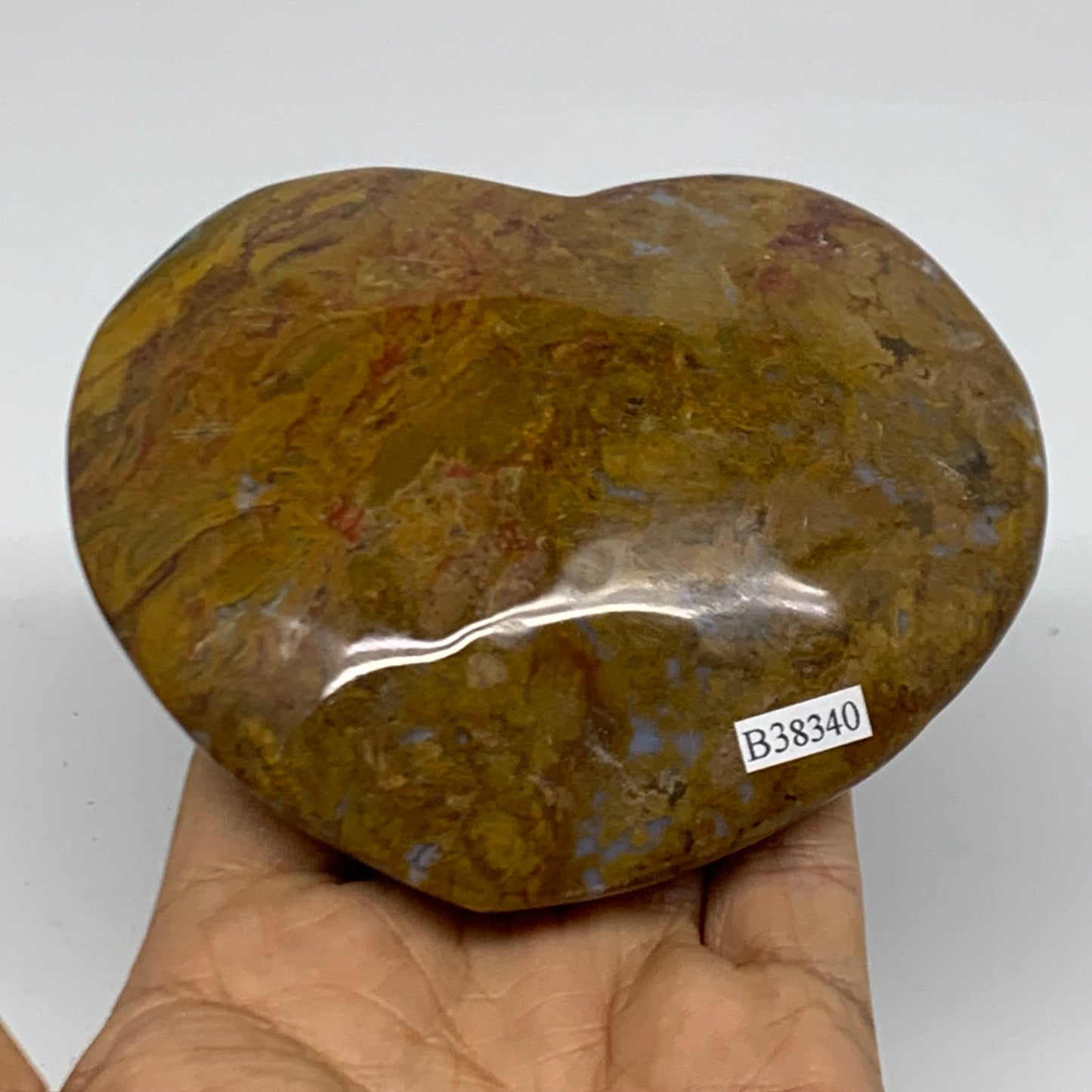 0.72 lbs, 3.6"x4.1"x1.2" Ocean Jasper Heart Polished Healing Crystal, B38340