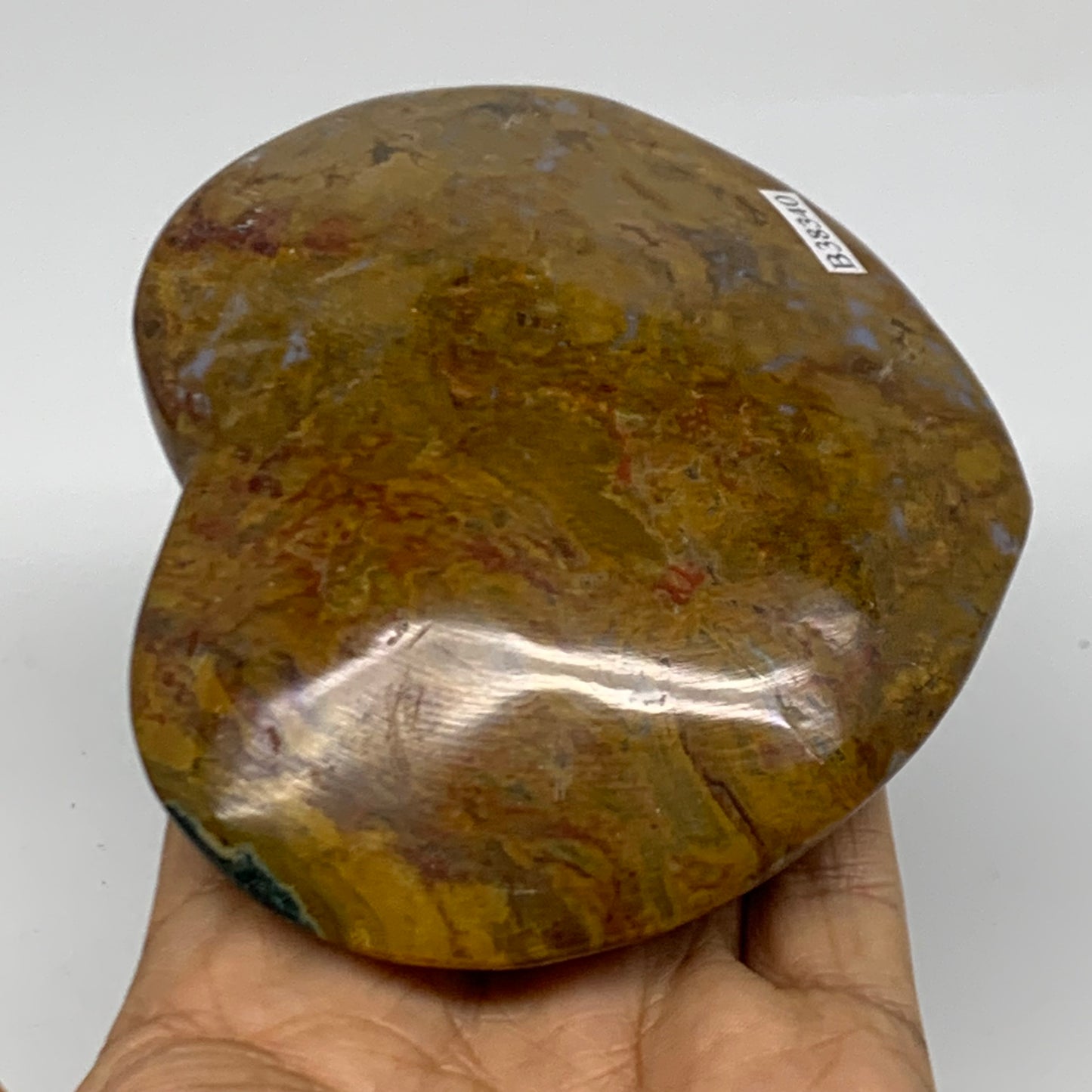 0.72 lbs, 3.6"x4.1"x1.2" Ocean Jasper Heart Polished Healing Crystal, B38340