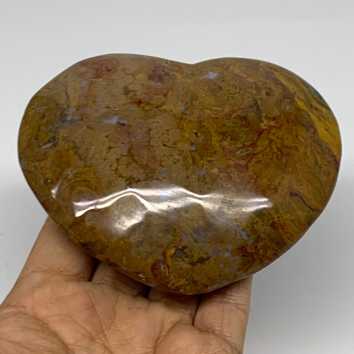 0.72 lbs, 3.6"x4.1"x1.2" Ocean Jasper Heart Polished Healing Crystal, B38340
