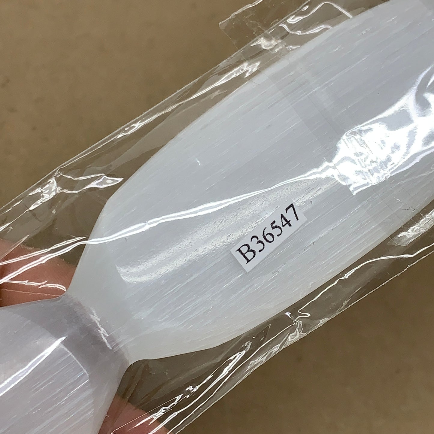 0.46 lbs, 9.25"x1.6"x0.8", Natural Selenite Crystal Dagger (Satin Spar), B36547