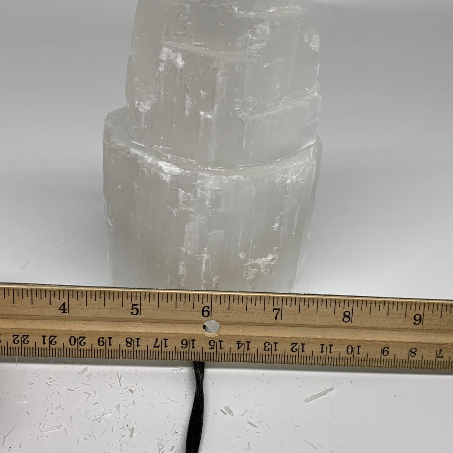 2.2 lbs, 6"x3.2", Raw Rough Selenite (Satin Spar) Lamp Tower, 6ft Chord, B35893