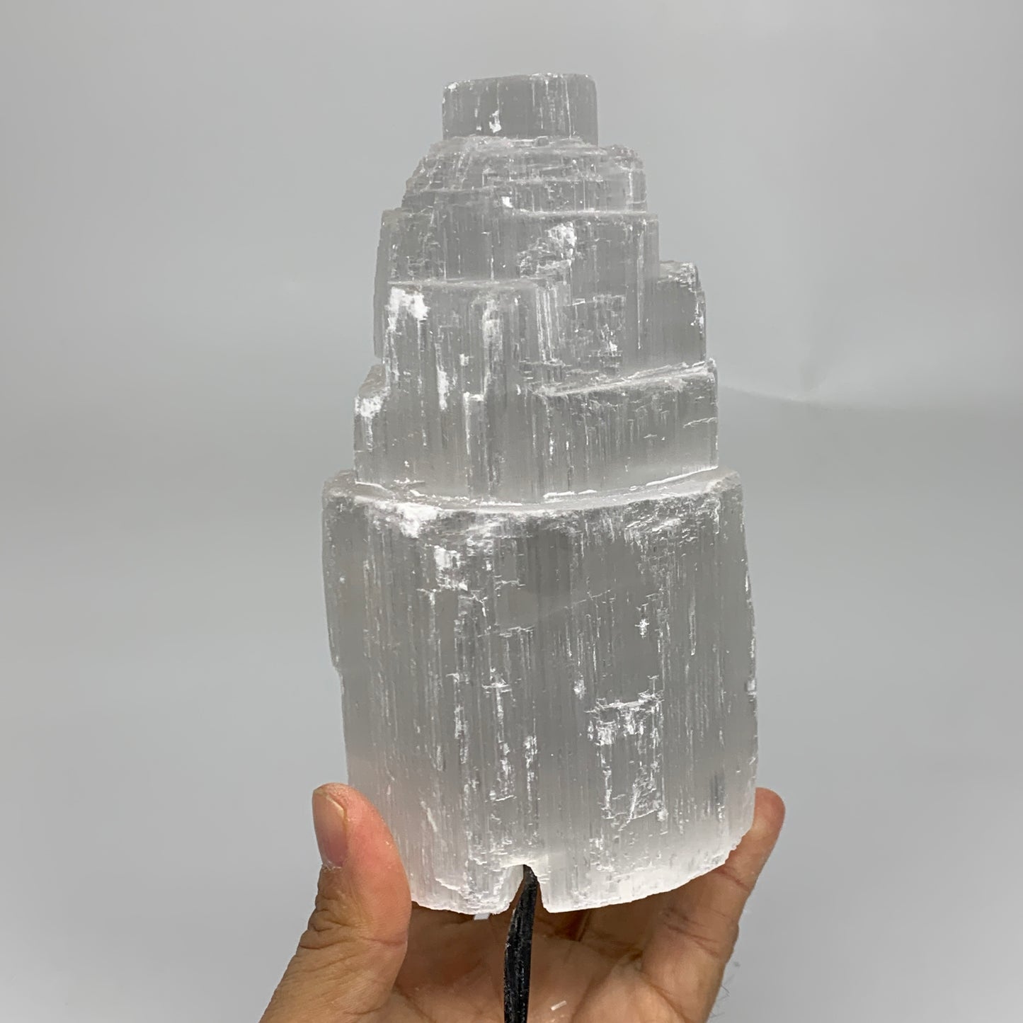 2.2 lbs, 6"x3.2", Raw Rough Selenite (Satin Spar) Lamp Tower, 6ft Chord, B35893