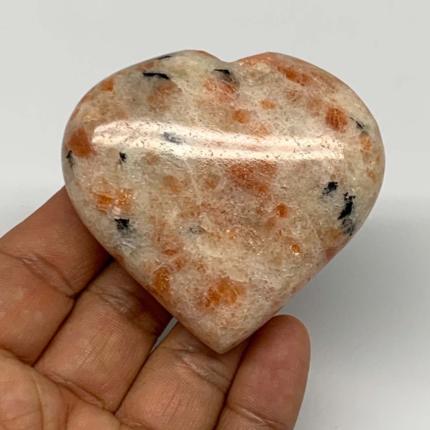 111.1g,2.4"x2.5"x0.8", Sunstone Heart Polished Healing Crystal @India, B28007