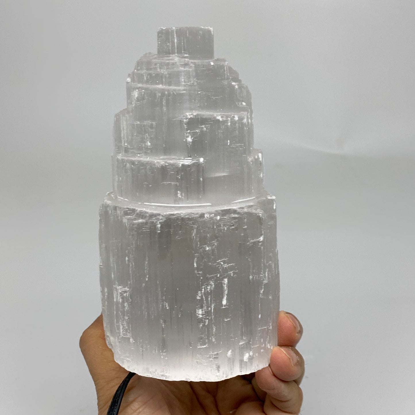 2.2 lbs, 6"x3.2", Raw Rough Selenite (Satin Spar) Lamp Tower, 6ft Chord, B35893