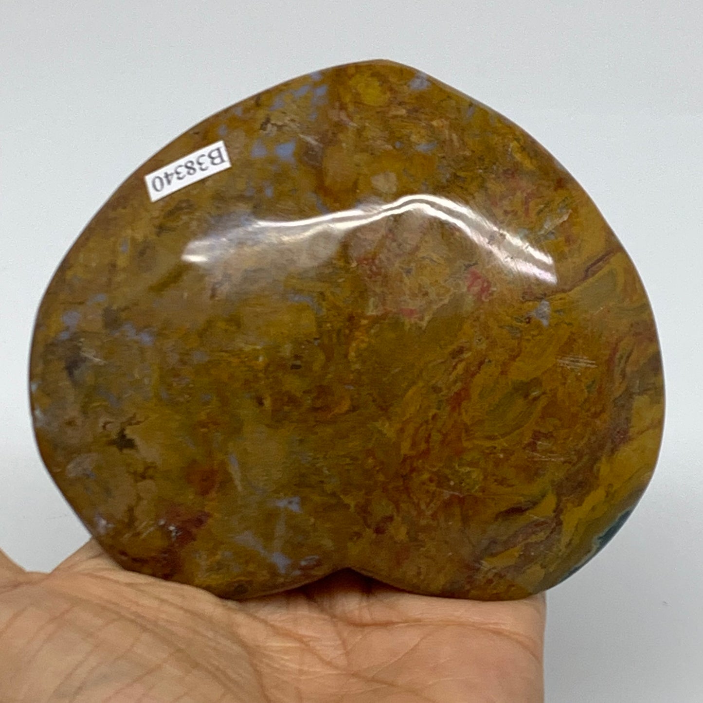 0.72 lbs, 3.6"x4.1"x1.2" Ocean Jasper Heart Polished Healing Crystal, B38340