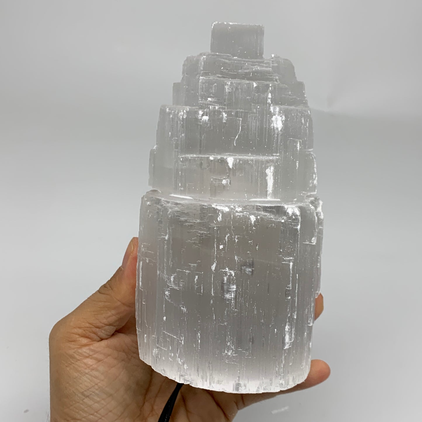 2.2 lbs, 6"x3.2", Raw Rough Selenite (Satin Spar) Lamp Tower, 6ft Chord, B35893