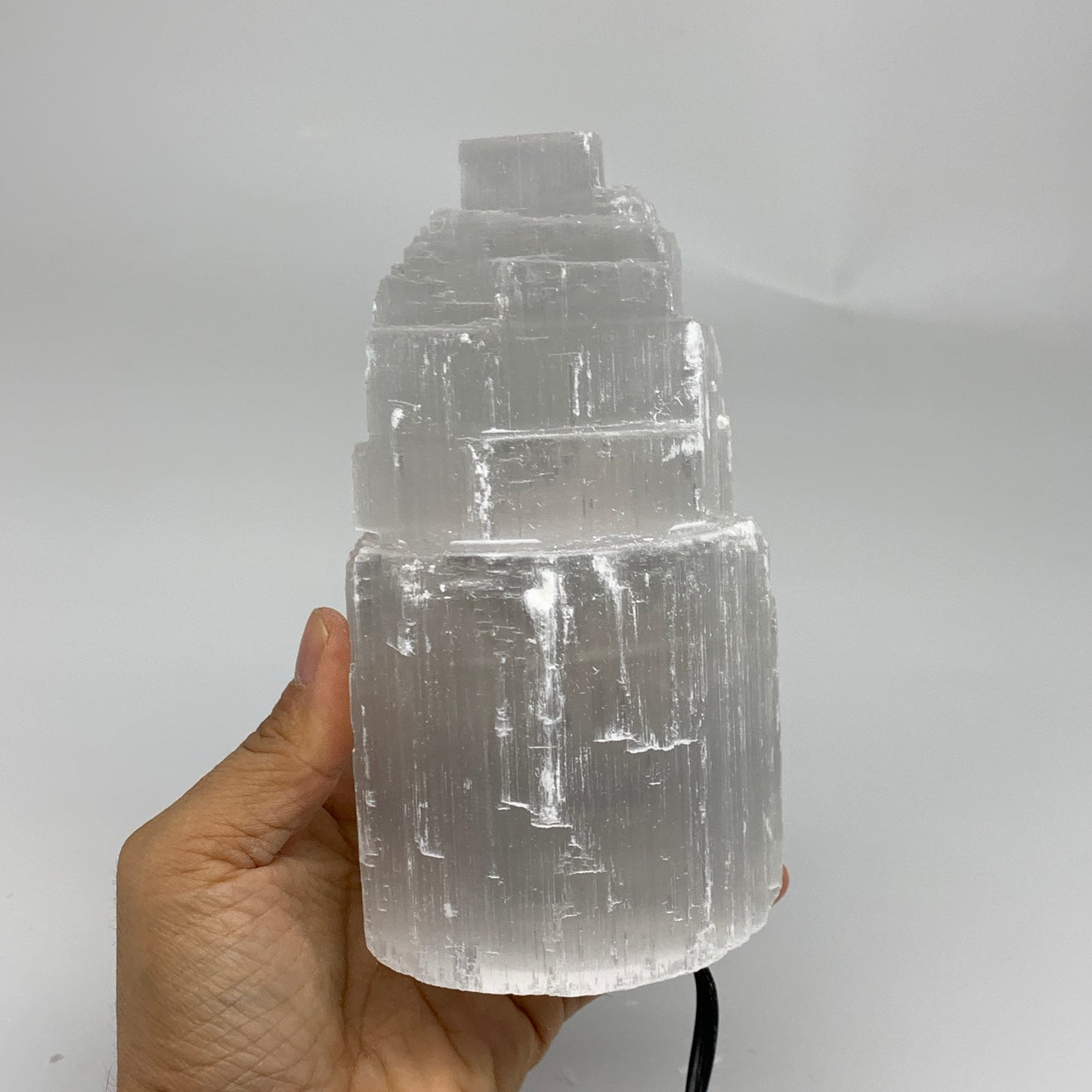 2.2 lbs, 6"x3.2", Raw Rough Selenite (Satin Spar) Lamp Tower, 6ft Chord, B35893