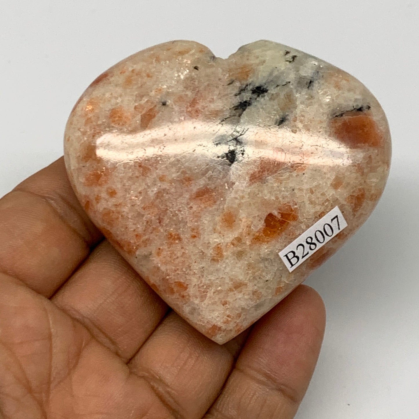111.1g,2.4"x2.5"x0.8", Sunstone Heart Polished Healing Crystal @India, B28007