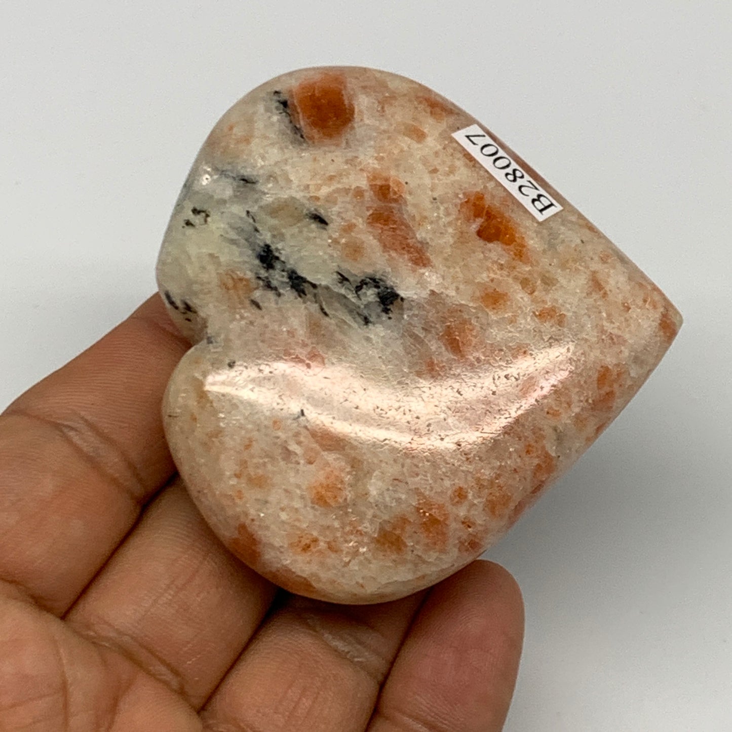 111.1g,2.4"x2.5"x0.8", Sunstone Heart Polished Healing Crystal @India, B28007