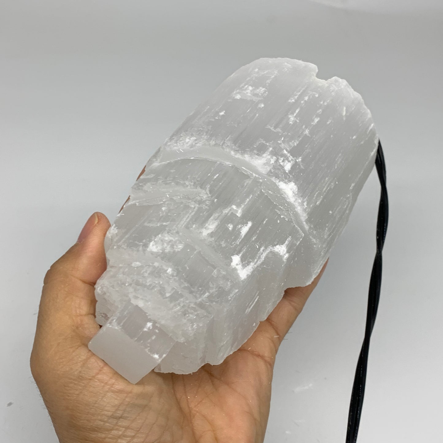 2.2 lbs, 6"x3.2", Raw Rough Selenite (Satin Spar) Lamp Tower, 6ft Chord, B35893