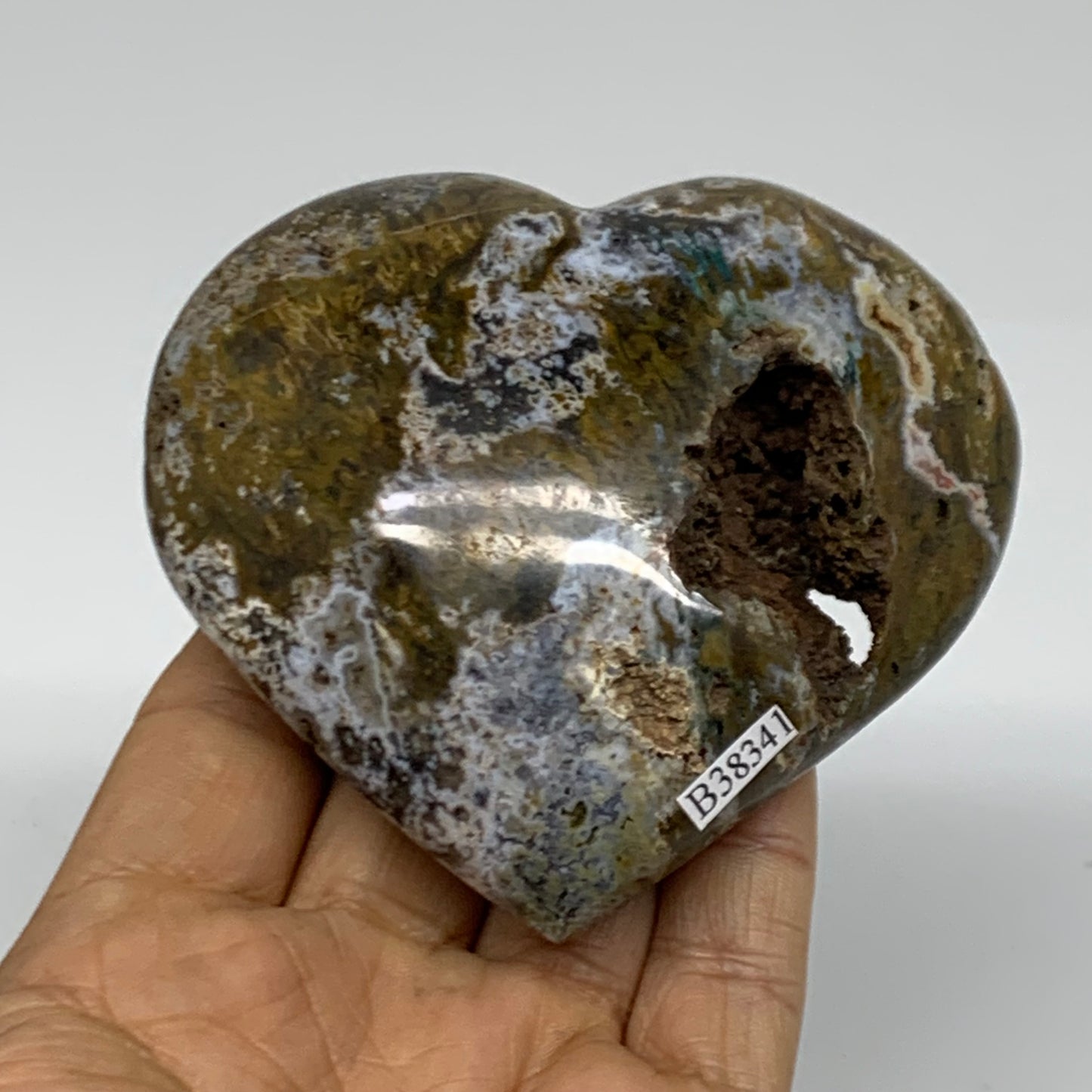 0.59 lbs, 3.3"x3.4"x1.4" Ocean Jasper Heart Polished Healing Crystal, B38341
