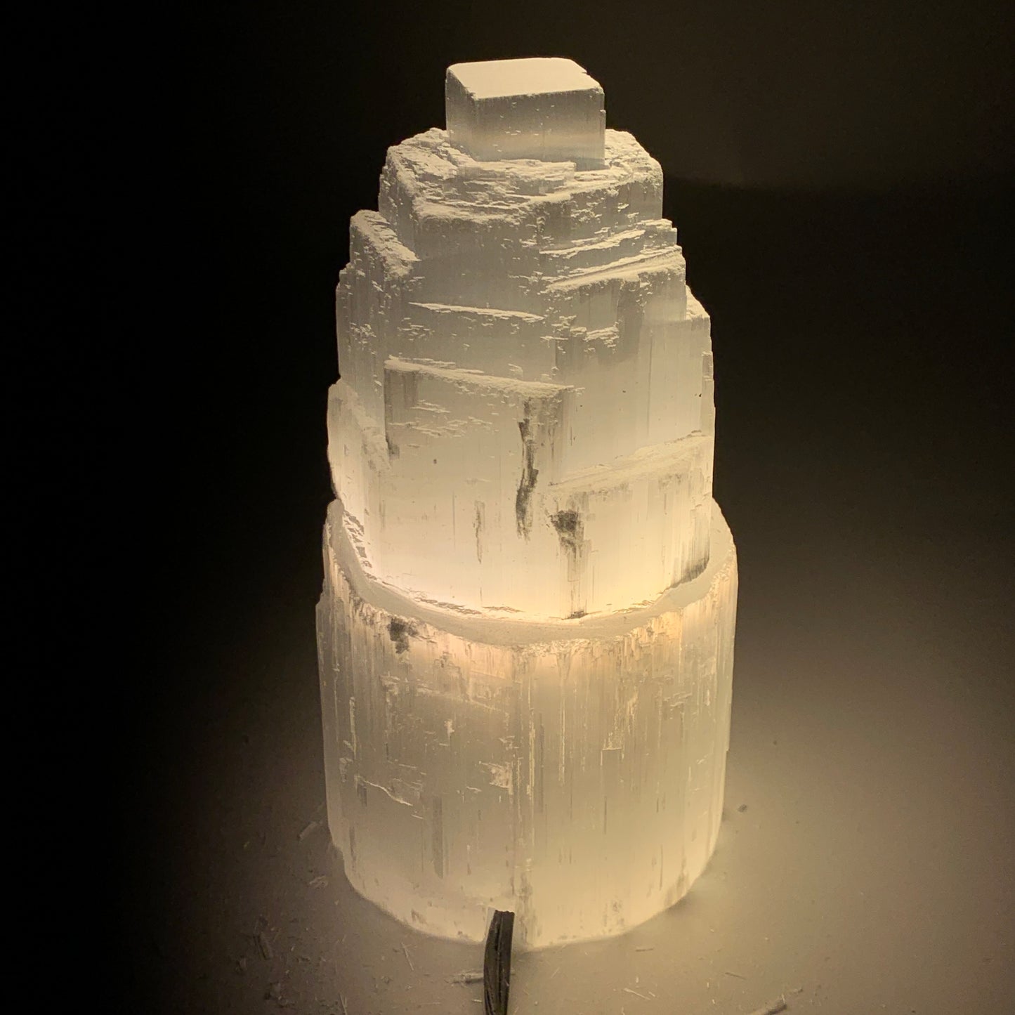 2.1 lbs, 6"x3.1", Raw Rough Selenite (Satin Spar) Lamp Tower, 6ft Chord, B35894