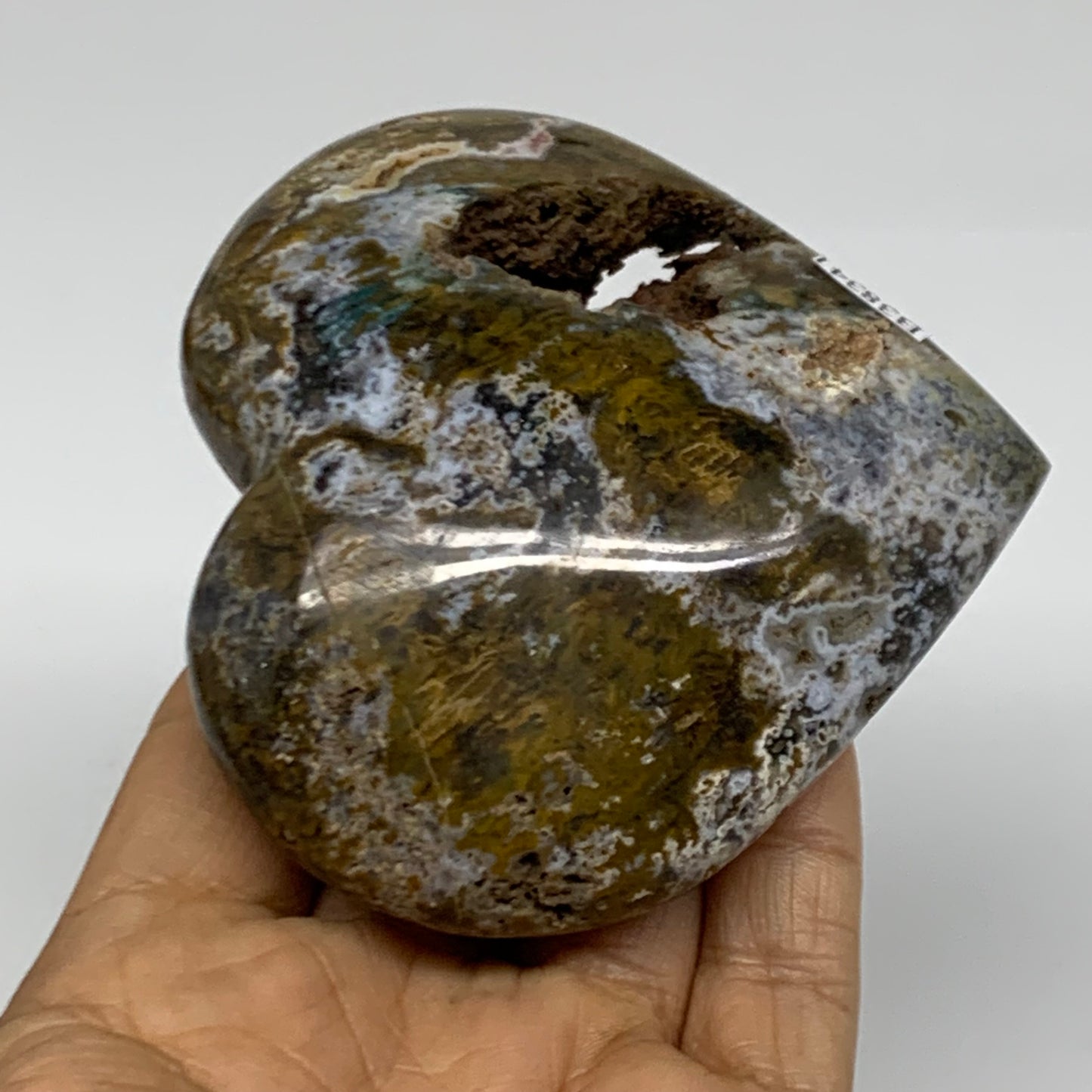 0.59 lbs, 3.3"x3.4"x1.4" Ocean Jasper Heart Polished Healing Crystal, B38341