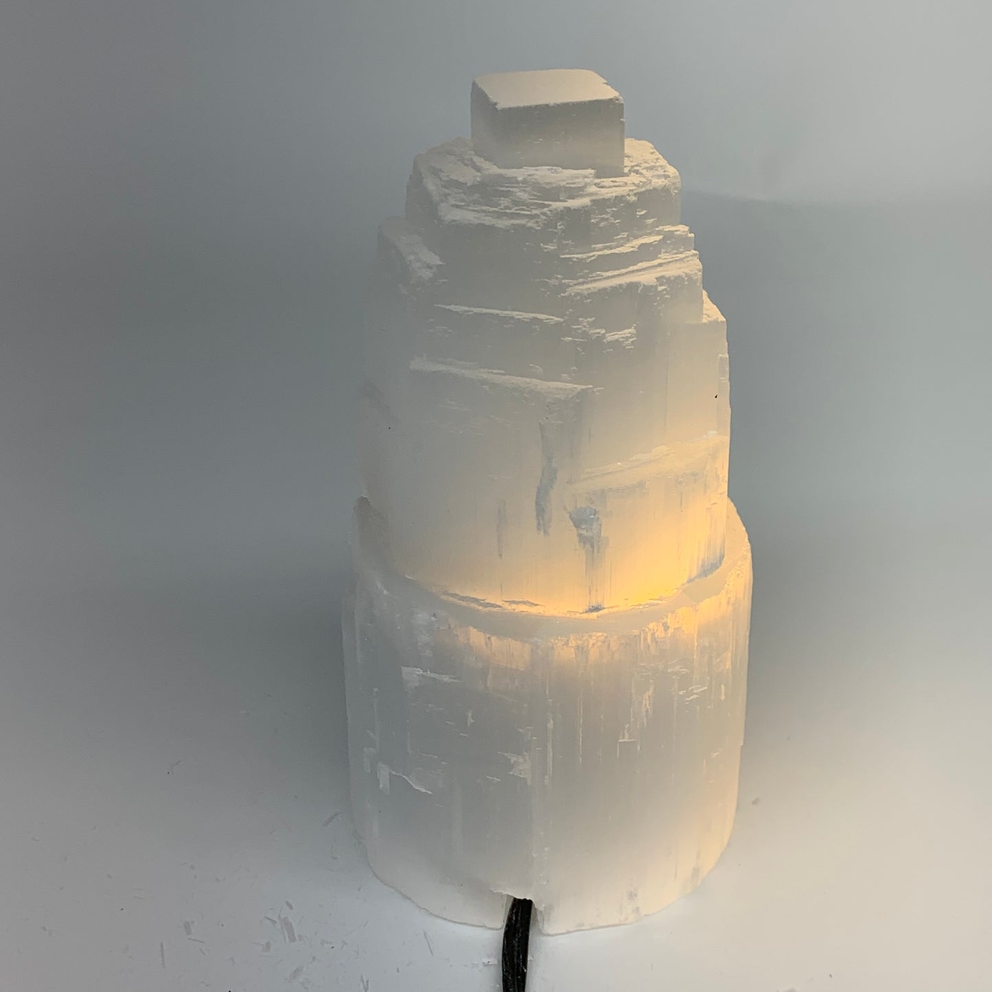 2.1 lbs, 6"x3.1", Raw Rough Selenite (Satin Spar) Lamp Tower, 6ft Chord, B35894