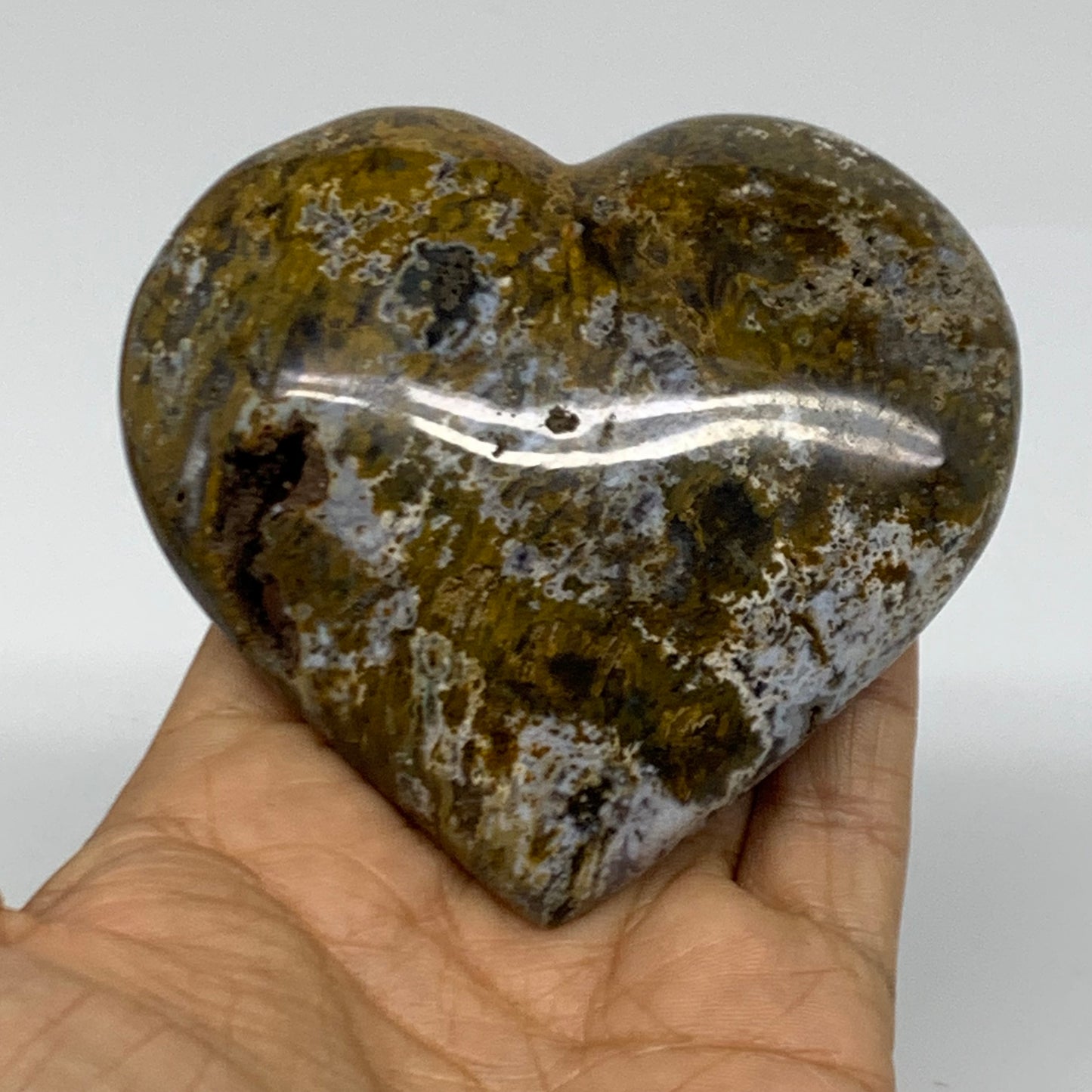 0.59 lbs, 3.3"x3.4"x1.4" Ocean Jasper Heart Polished Healing Crystal, B38341