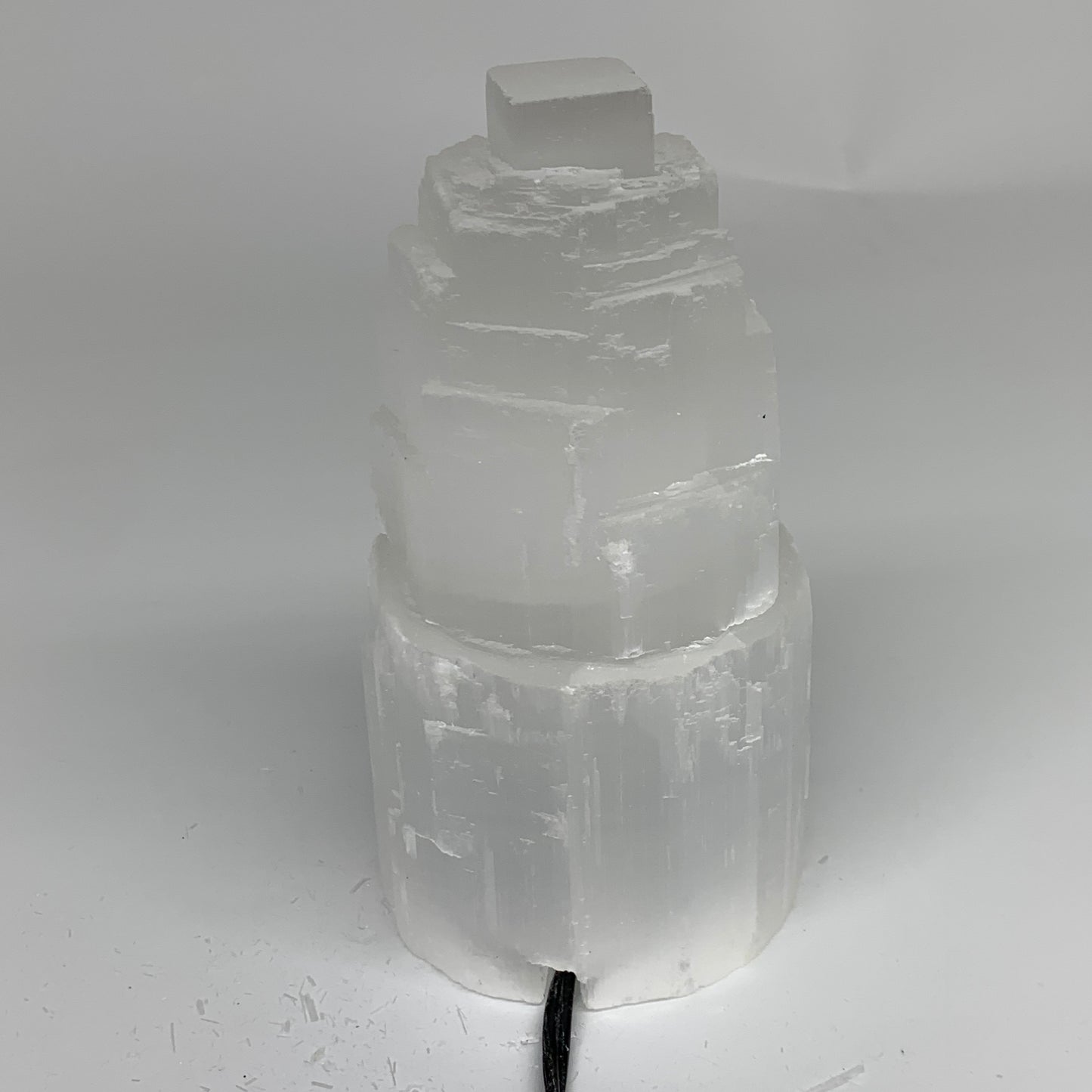 2.1 lbs, 6"x3.1", Raw Rough Selenite (Satin Spar) Lamp Tower, 6ft Chord, B35894