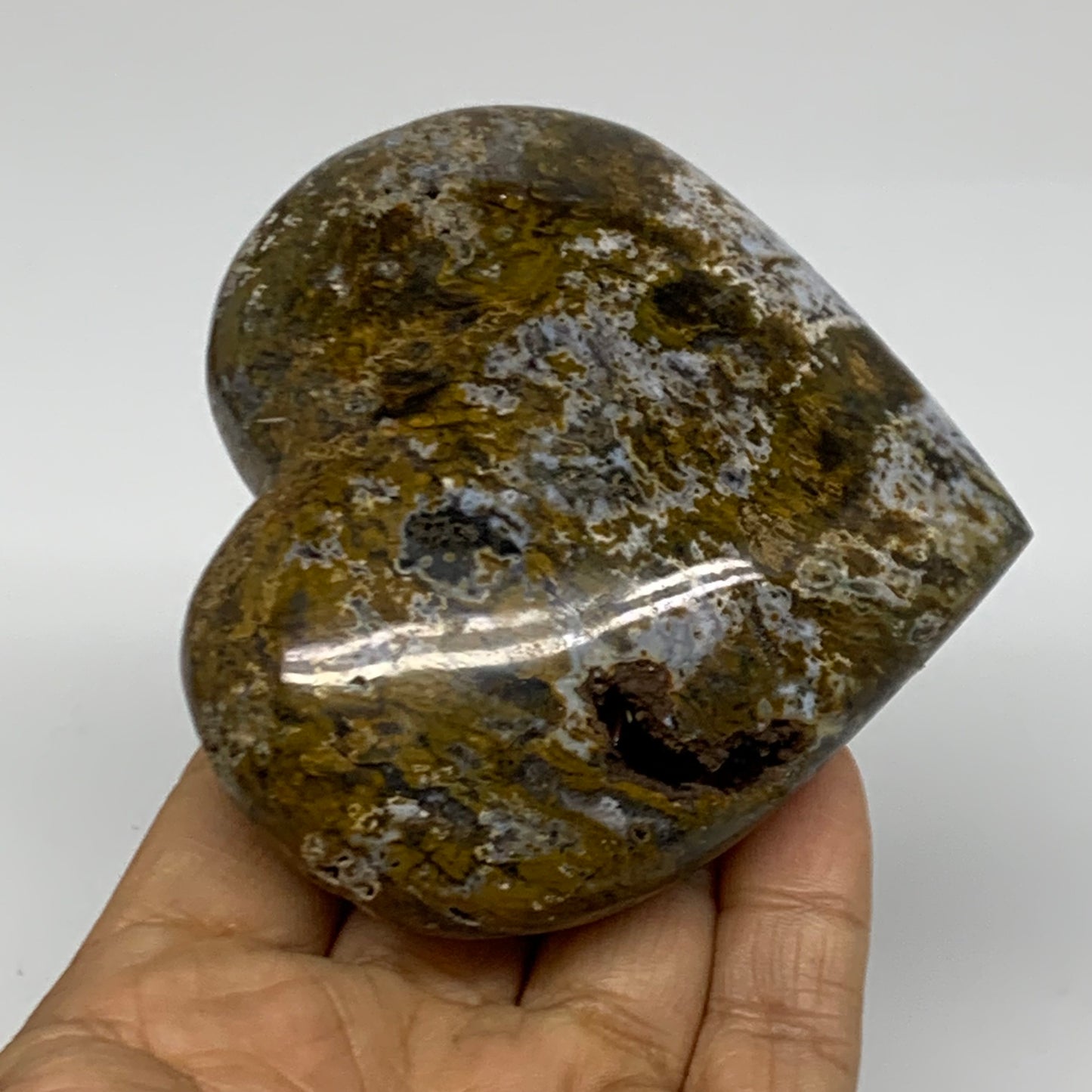0.59 lbs, 3.3"x3.4"x1.4" Ocean Jasper Heart Polished Healing Crystal, B38341