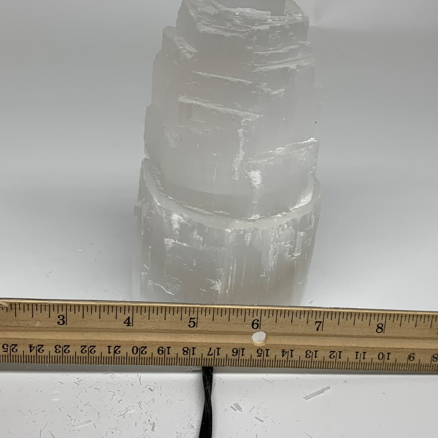 2.1 lbs, 6"x3.1", Raw Rough Selenite (Satin Spar) Lamp Tower, 6ft Chord, B35894