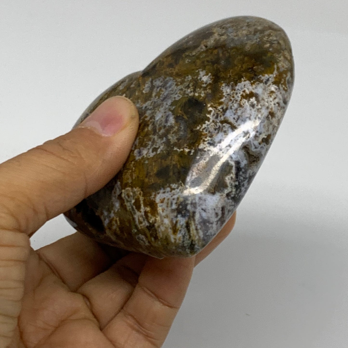 0.59 lbs, 3.3"x3.4"x1.4" Ocean Jasper Heart Polished Healing Crystal, B38341