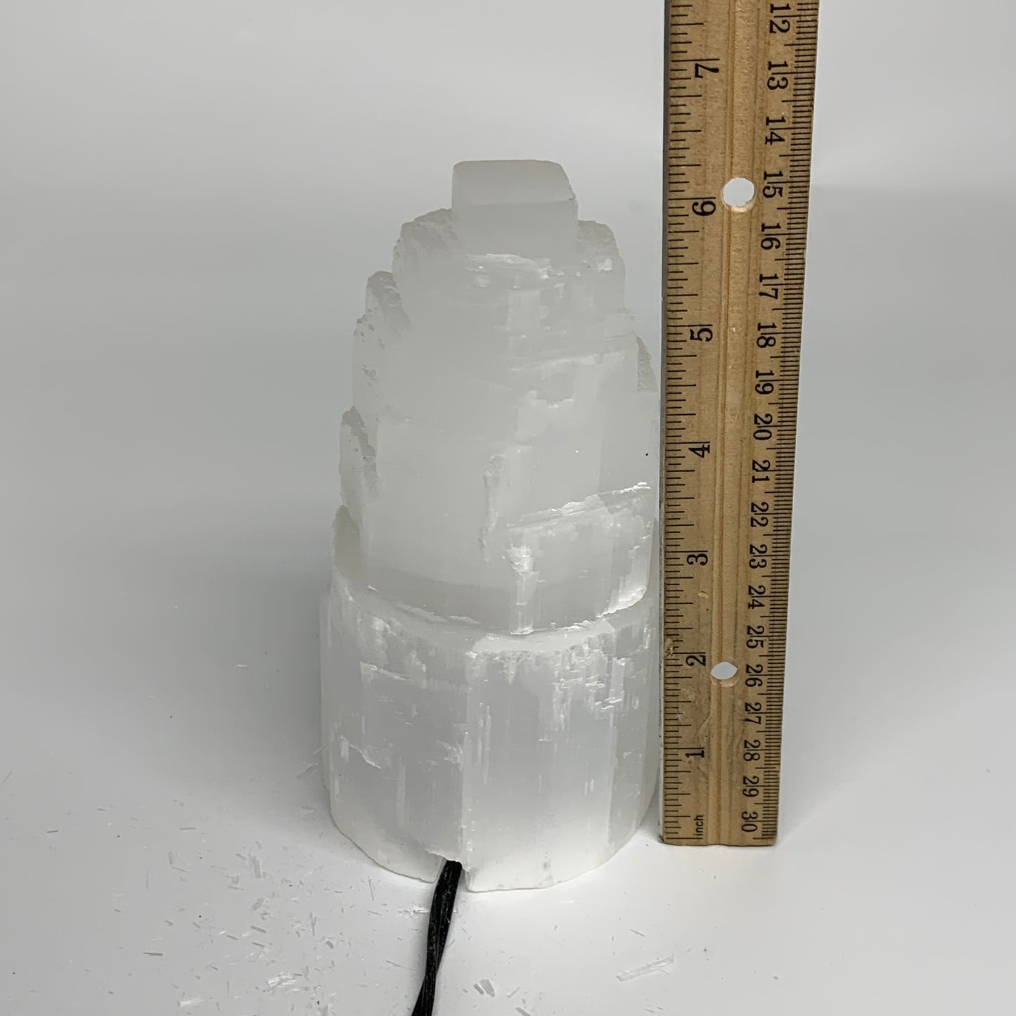 2.1 lbs, 6"x3.1", Raw Rough Selenite (Satin Spar) Lamp Tower, 6ft Chord, B35894