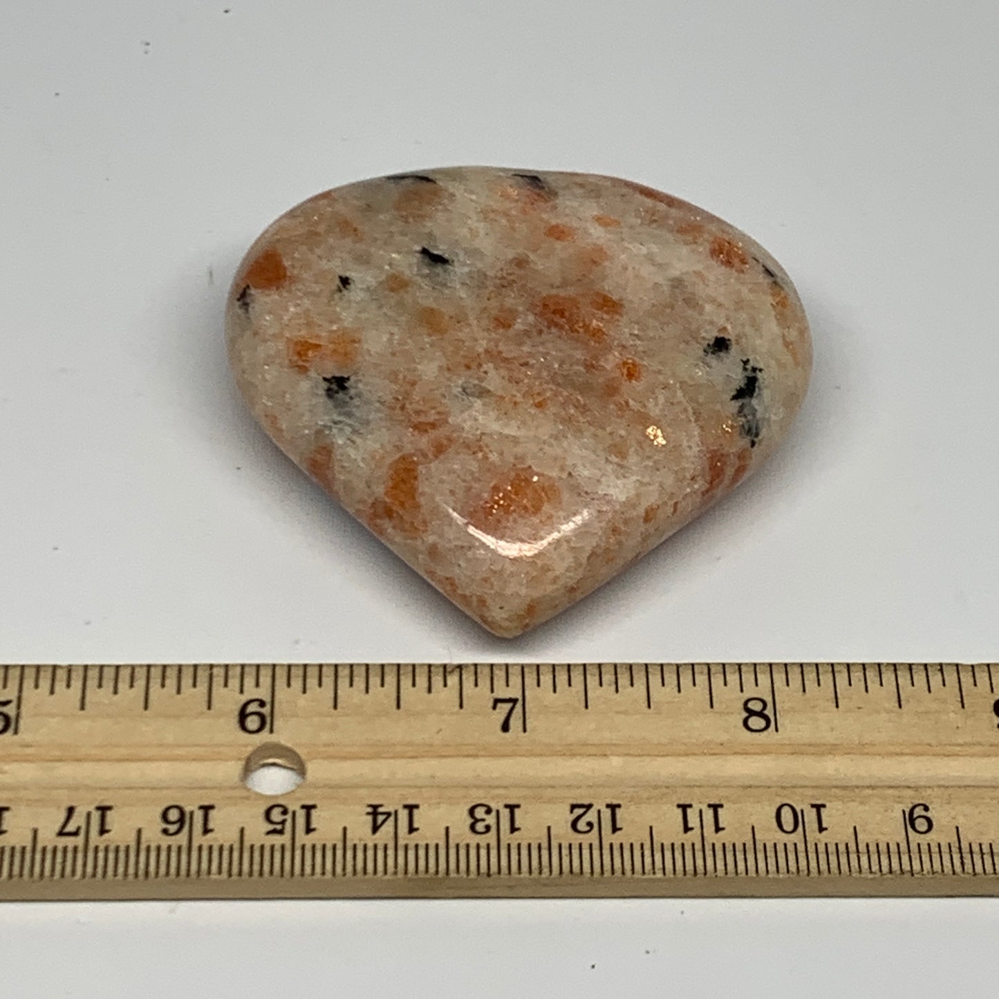 111.1g,2.4"x2.5"x0.8", Sunstone Heart Polished Healing Crystal @India, B28007