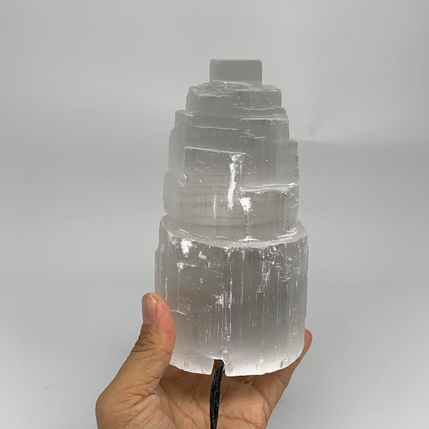 2.1 lbs, 6"x3.1", Raw Rough Selenite (Satin Spar) Lamp Tower, 6ft Chord, B35894