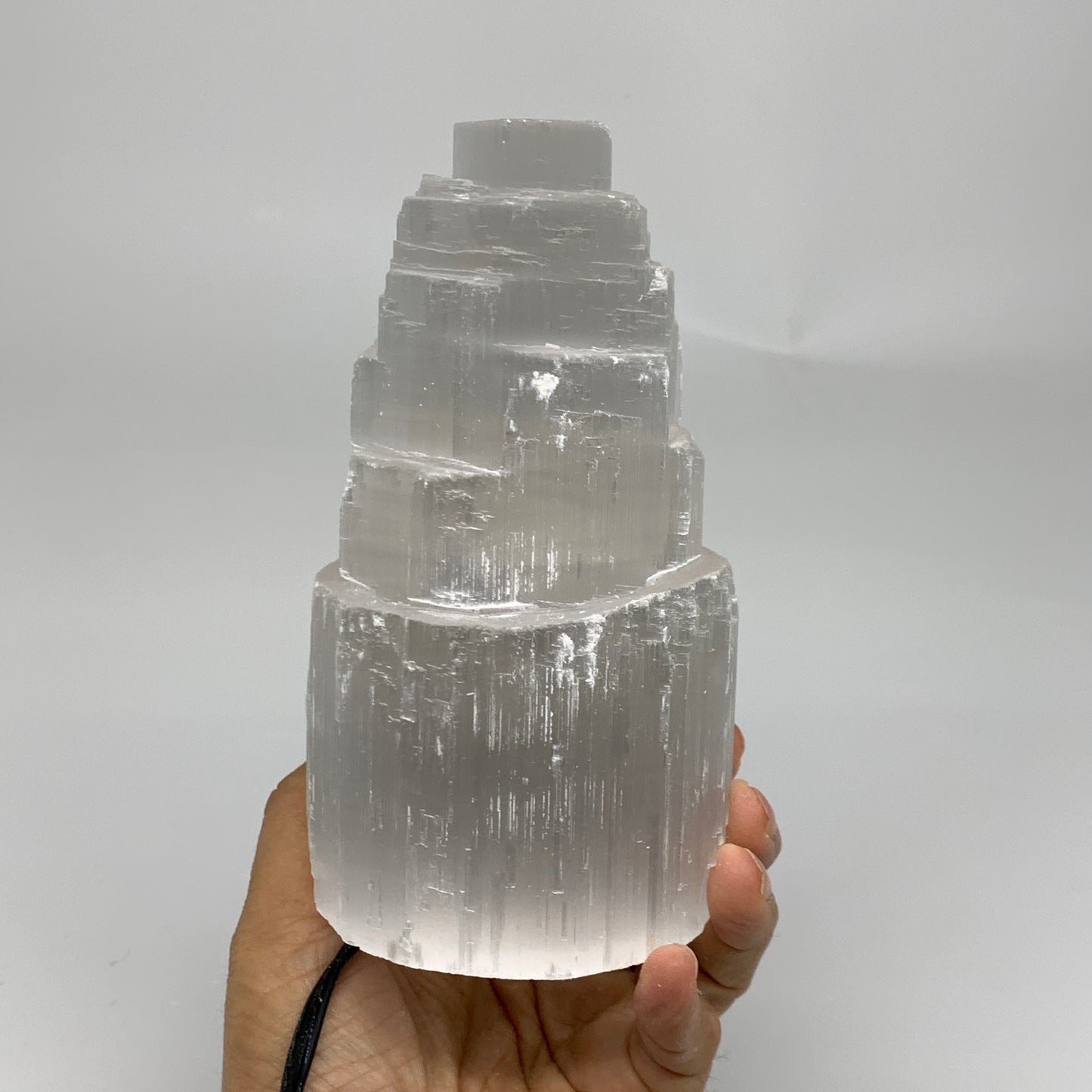 2.1 lbs, 6"x3.1", Raw Rough Selenite (Satin Spar) Lamp Tower, 6ft Chord, B35894