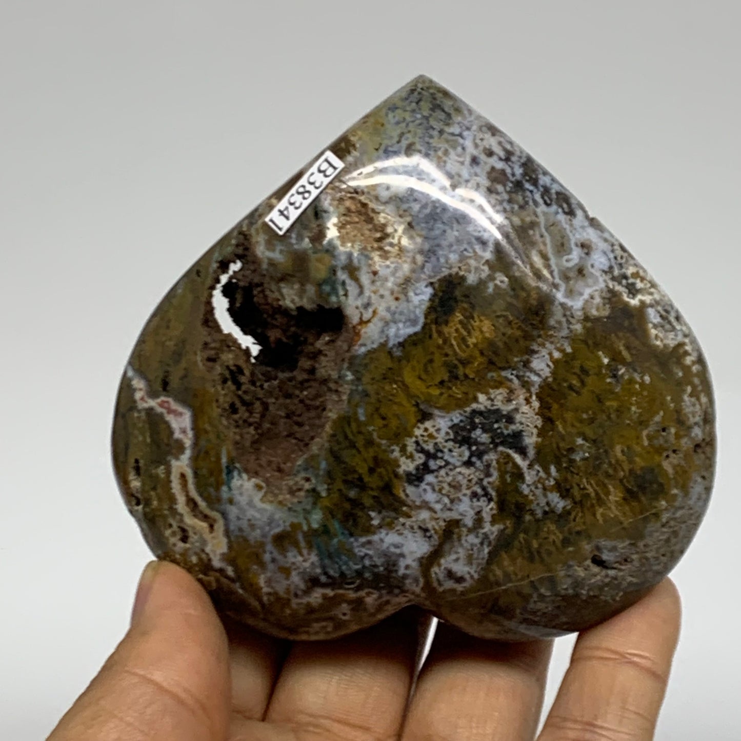 0.59 lbs, 3.3"x3.4"x1.4" Ocean Jasper Heart Polished Healing Crystal, B38341