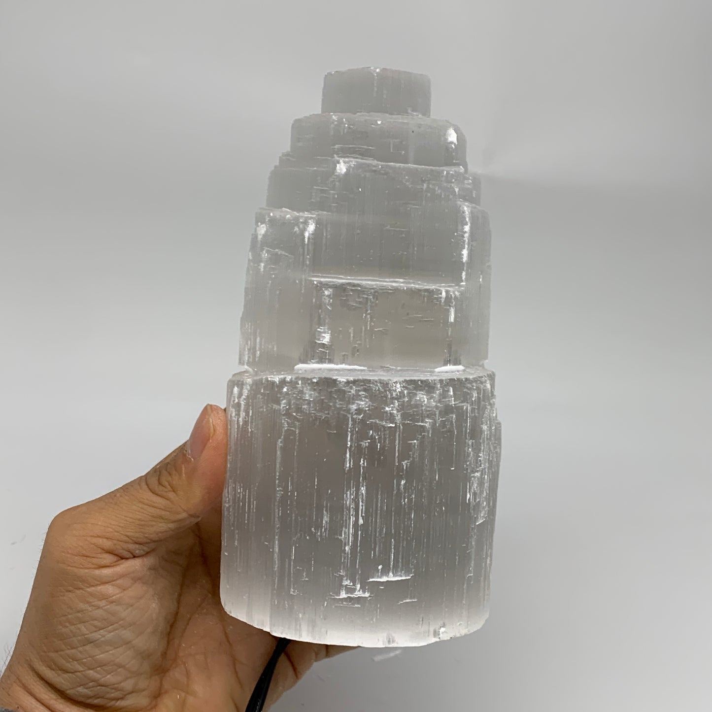 2.1 lbs, 6"x3.1", Raw Rough Selenite (Satin Spar) Lamp Tower, 6ft Chord, B35894