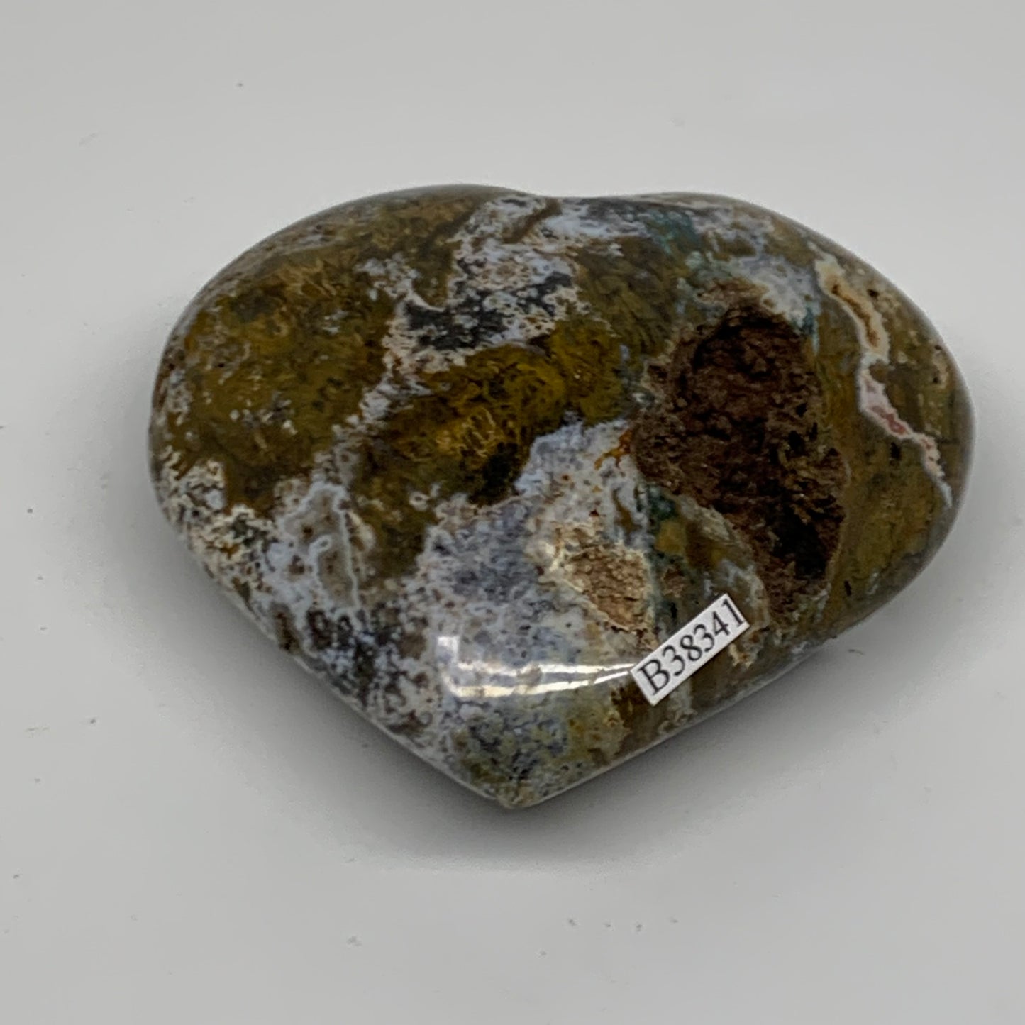 0.59 lbs, 3.3"x3.4"x1.4" Ocean Jasper Heart Polished Healing Crystal, B38341