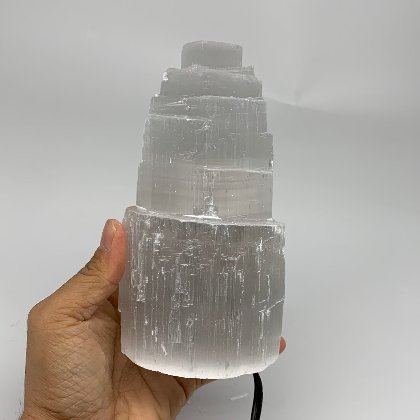 2.1 lbs, 6"x3.1", Raw Rough Selenite (Satin Spar) Lamp Tower, 6ft Chord, B35894