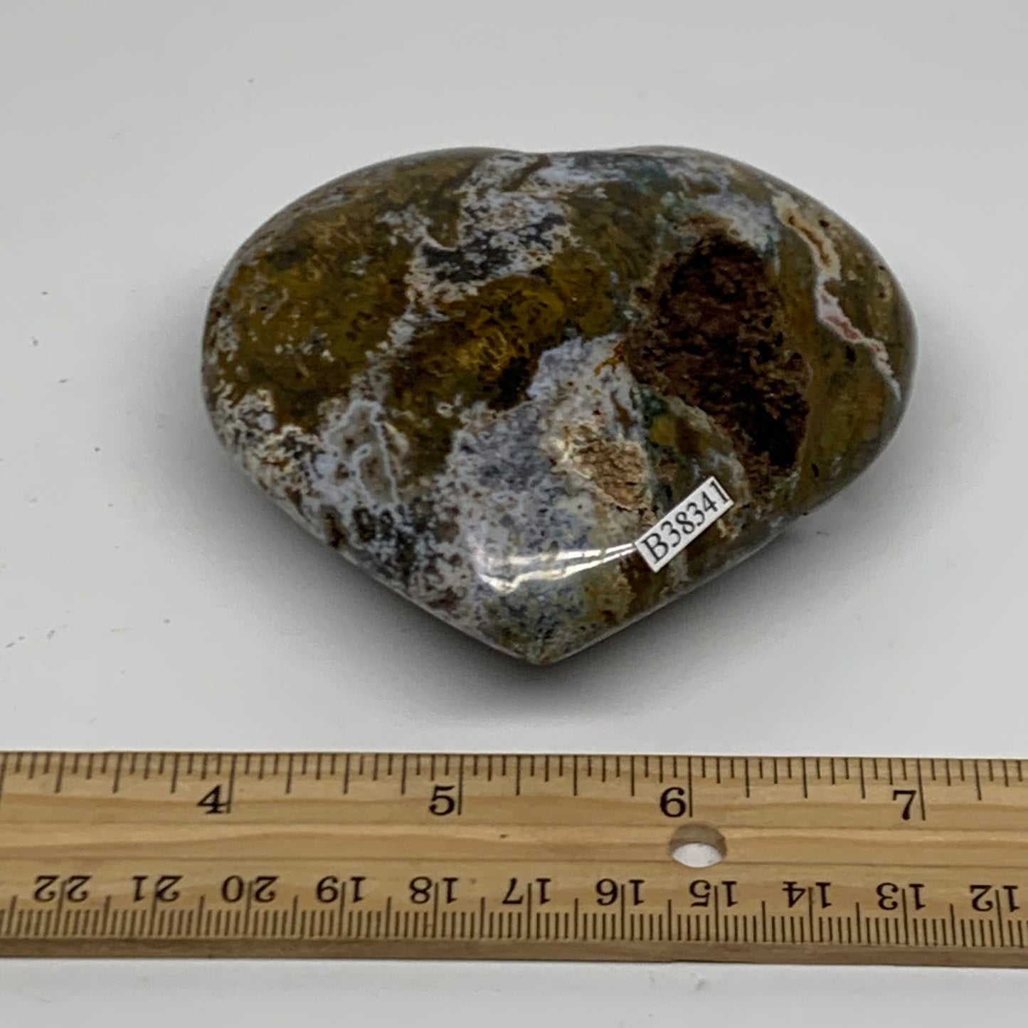 0.59 lbs, 3.3"x3.4"x1.4" Ocean Jasper Heart Polished Healing Crystal, B38341