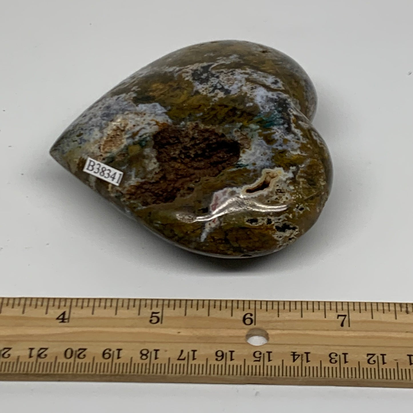 0.59 lbs, 3.3"x3.4"x1.4" Ocean Jasper Heart Polished Healing Crystal, B38341