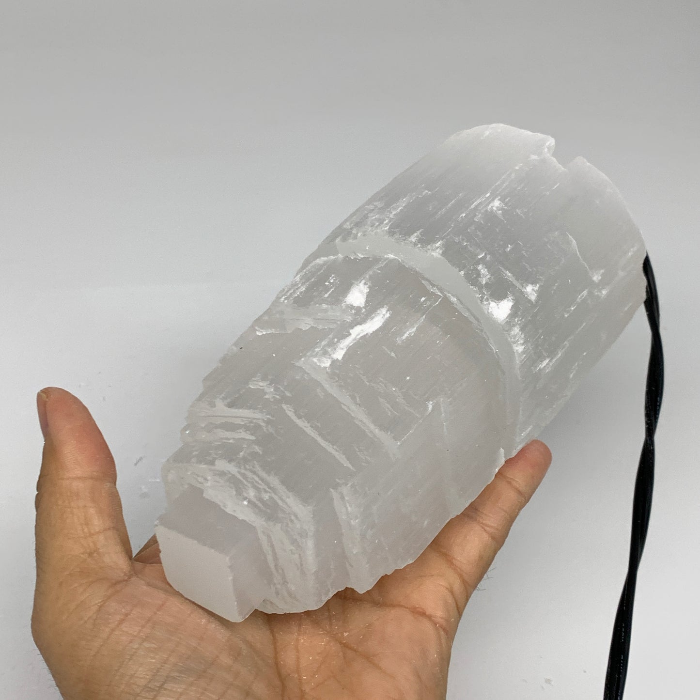 2.1 lbs, 6"x3.1", Raw Rough Selenite (Satin Spar) Lamp Tower, 6ft Chord, B35894