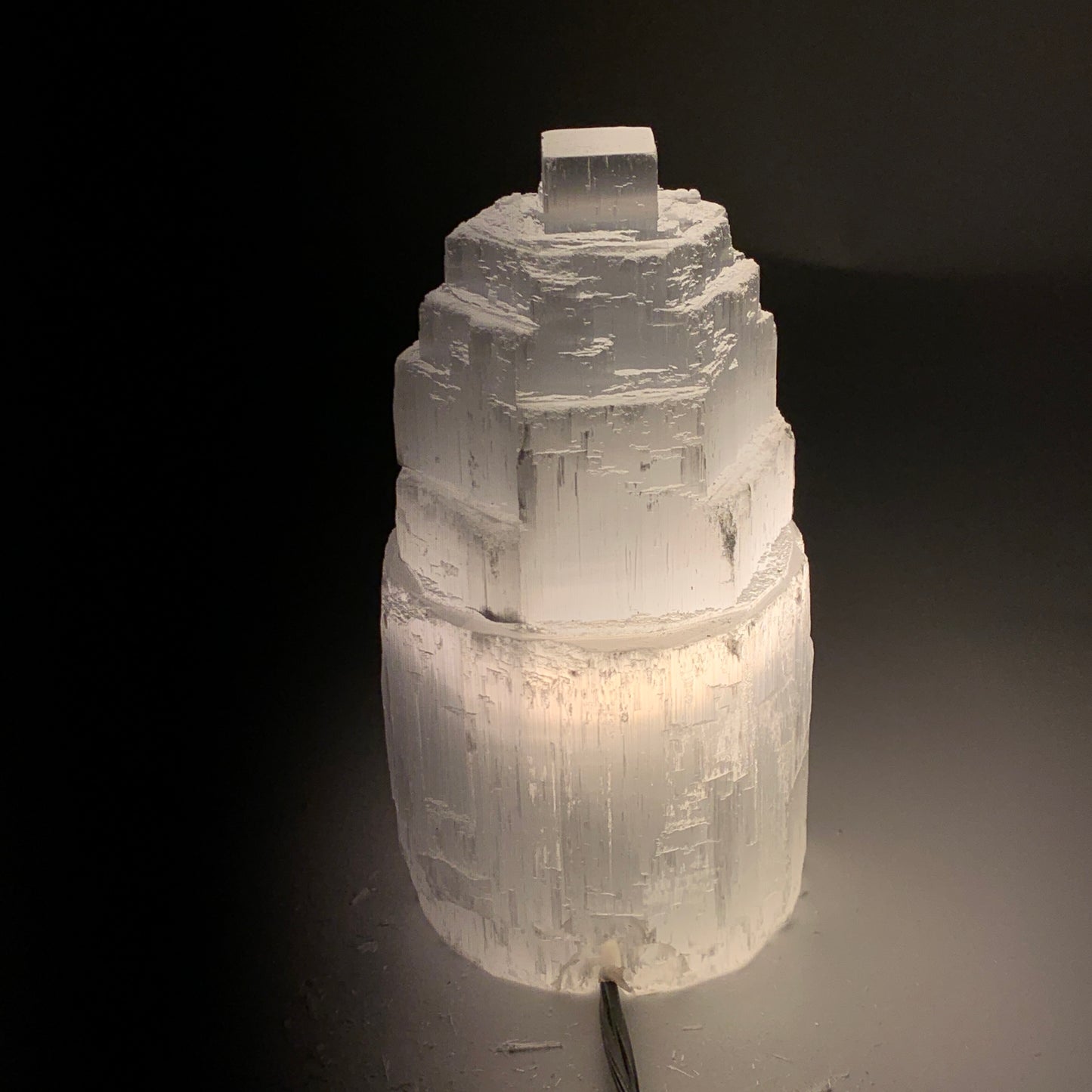2.3 lbs, 6"x3.1", Raw Rough Selenite (Satin Spar) Lamp Tower, 6ft Chord, B35895