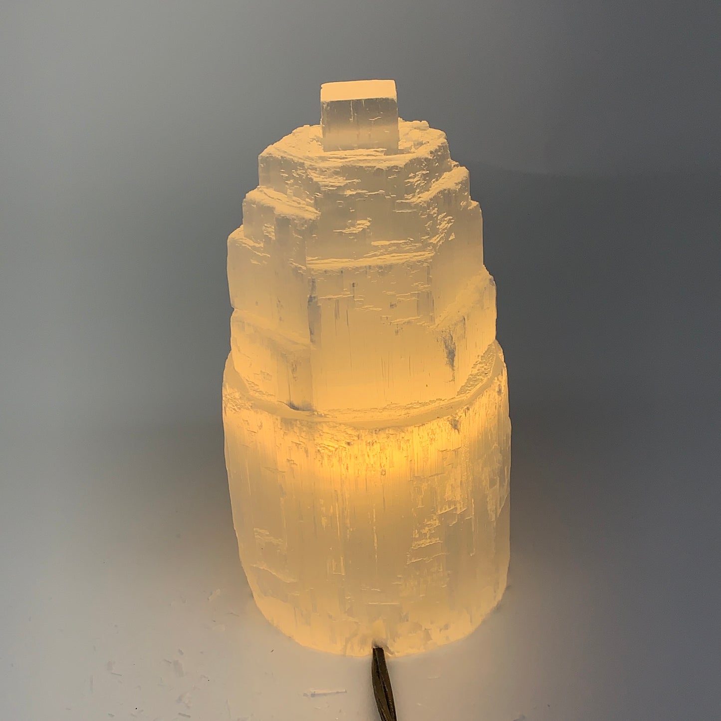 2.3 lbs, 6"x3.1", Raw Rough Selenite (Satin Spar) Lamp Tower, 6ft Chord, B35895