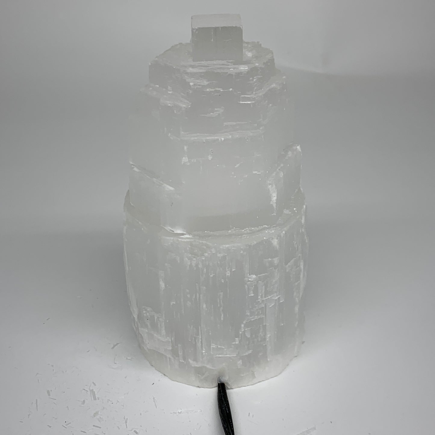 2.3 lbs, 6"x3.1", Raw Rough Selenite (Satin Spar) Lamp Tower, 6ft Chord, B35895