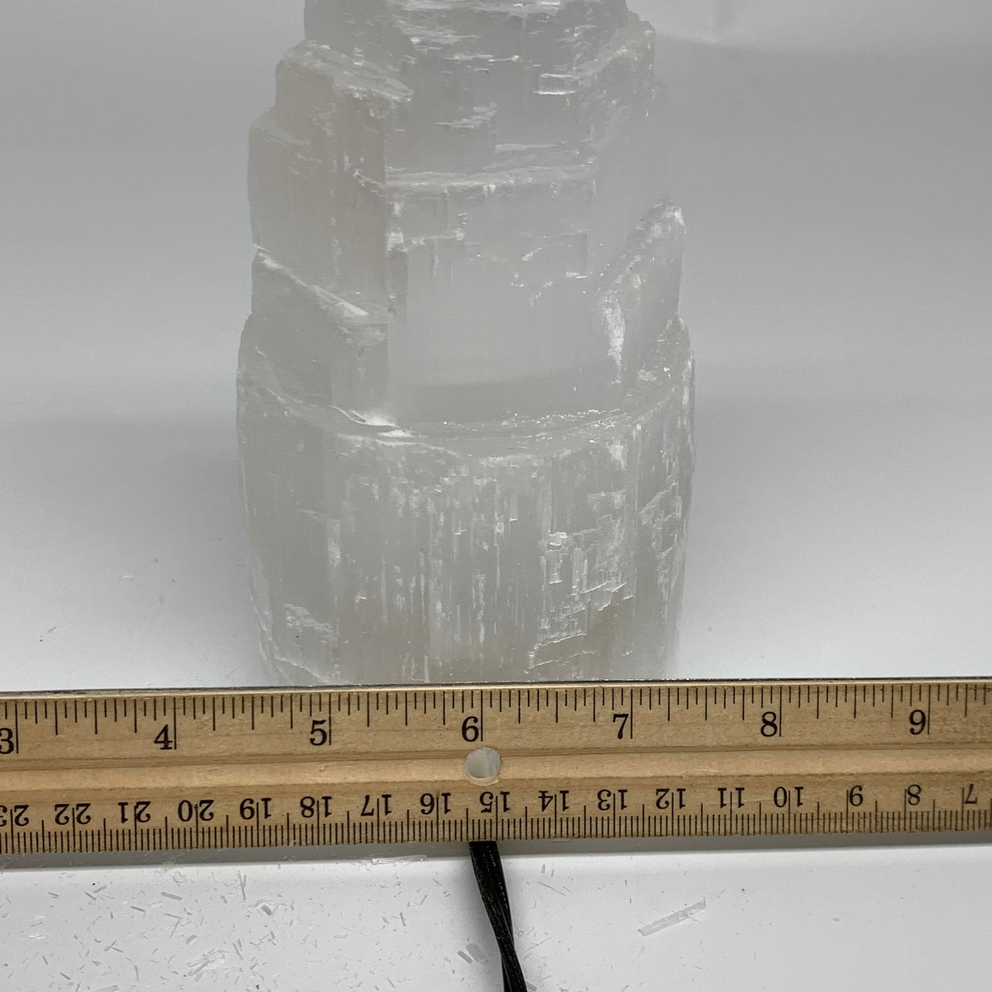 2.3 lbs, 6"x3.1", Raw Rough Selenite (Satin Spar) Lamp Tower, 6ft Chord, B35895