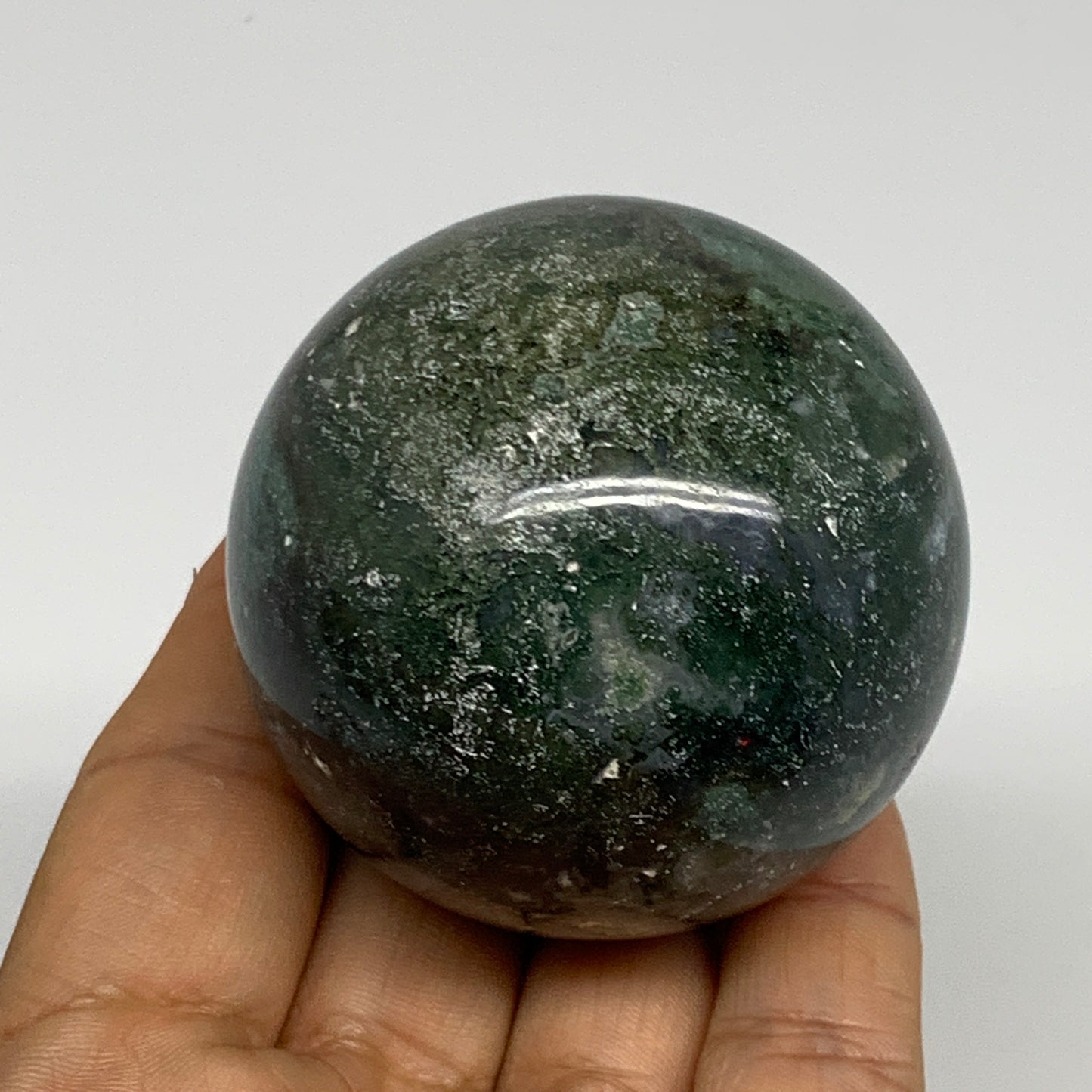 218.8g,2.2"(55mm), Natural Moss Agate Sphere Ball Gemstone @India,B29416
