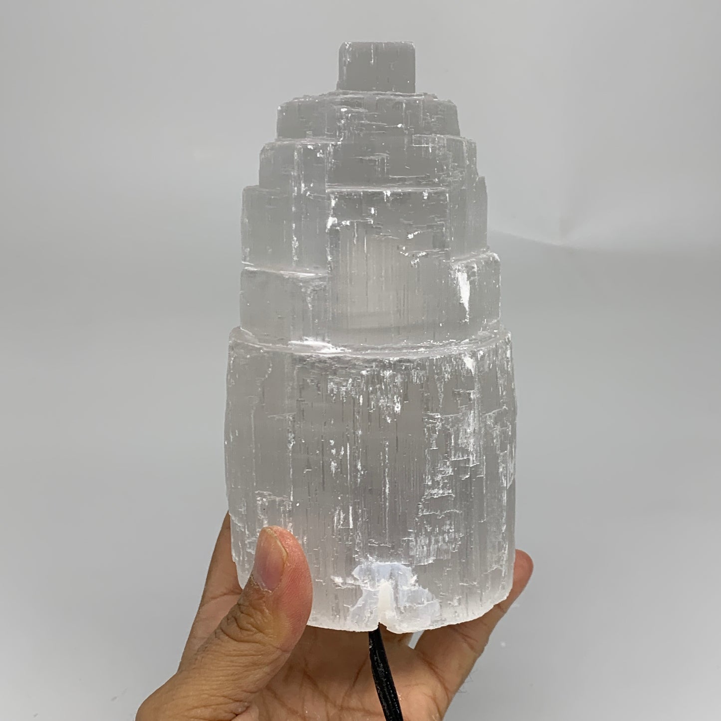 2.3 lbs, 6"x3.1", Raw Rough Selenite (Satin Spar) Lamp Tower, 6ft Chord, B35895