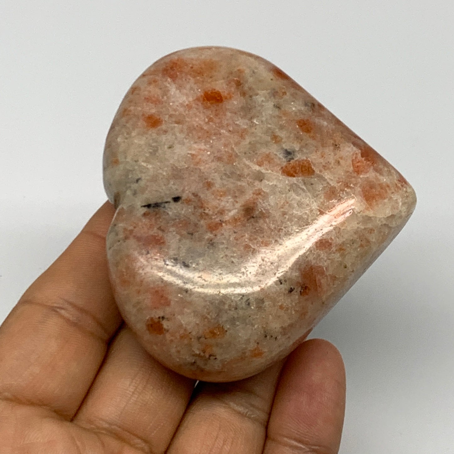 147.4g,2.4"x2.7"x0.9", Sunstone Heart Polished Healing Crystal @India, B28009