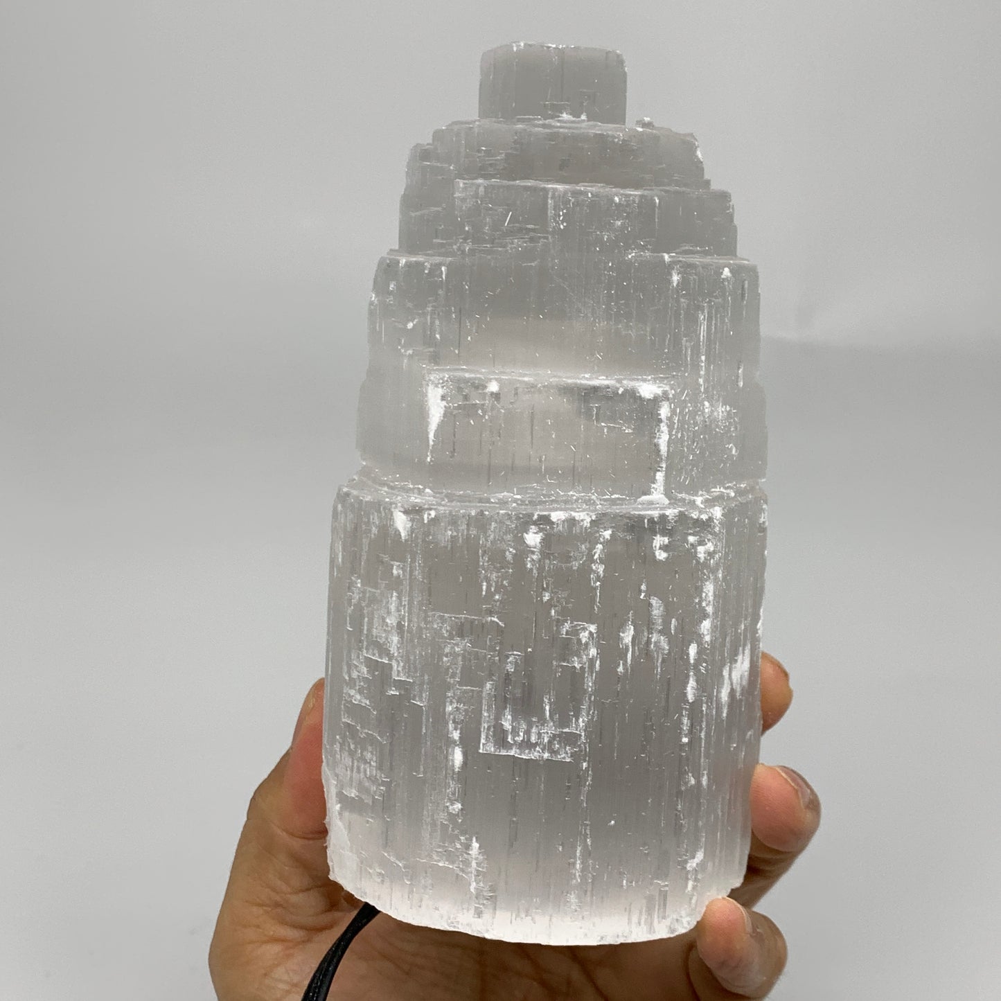 2.3 lbs, 6"x3.1", Raw Rough Selenite (Satin Spar) Lamp Tower, 6ft Chord, B35895