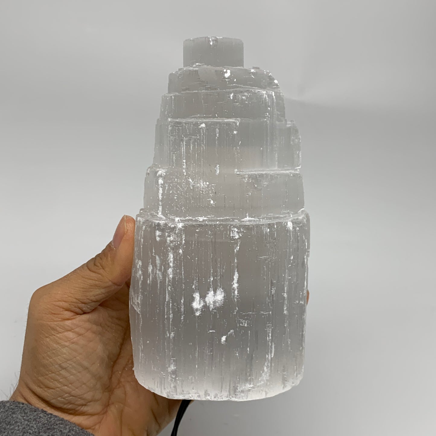 2.3 lbs, 6"x3.1", Raw Rough Selenite (Satin Spar) Lamp Tower, 6ft Chord, B35895