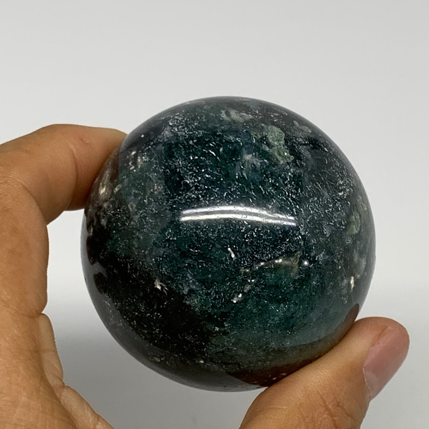 218.8g,2.2"(55mm), Natural Moss Agate Sphere Ball Gemstone @India,B29416